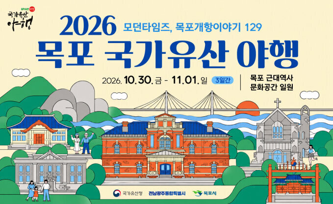2026 모던타임즈, 목포개항이야기 129 목포 국가유산 야행  2026. 10. 30.(금) ~ 11. 01.(일) 3일간  목포 근대역사 문화공간 일원  국가유산청 전남광주통합특별시 목포시